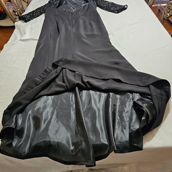 NWOT Alyce Paris Elegant Blk Evening Gown W/Rhinestone Accent & Sequined Sleeves - Picture 6 of 13